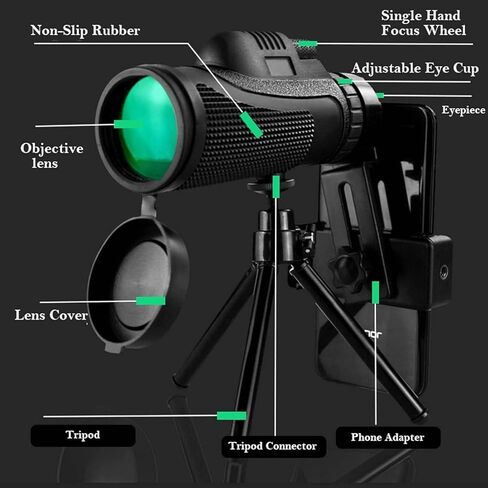 40x60 HD Monocular Telescope - نطاق طاقة عالي ، مقاوم للماء ، مقاوم للضباب - ضروري لمشاهدة الطيور مع البوصلة ، حامل الهواتف الذكية ، ترايبود in Kuwait