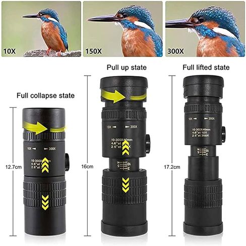 4K 10-300x40mm HD Zoom Monocular Telescope - مقاومة للماء عالية مع حامل الهواتف الذكية وترايبود ، مثالي لمشاهدة الطيور البرية والمشي لمسافات طويلة in Kuwait