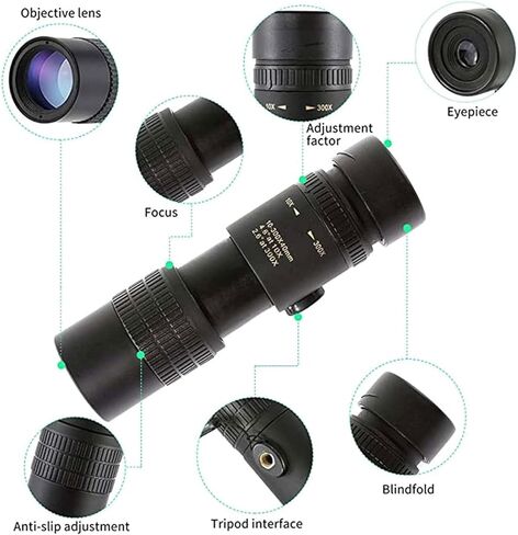 4K 10-300x40mm HD Zoom Monocular Telescope - مقاومة للماء عالية مع حامل الهواتف الذكية وترايبود ، مثالي لمشاهدة الطيور البرية والمشي لمسافات طويلة in Kuwait