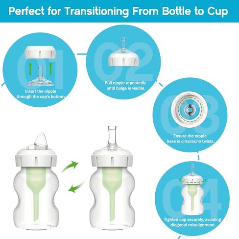 Sippy Straw Nipple for Dr. Brown's Wide-Neck Baby Bottles & Sippy Spout Bottles,Leak-Proof Replacement Silicone Bottle Nipple BPA-Free, 8m+, 4 Count in Saudi Arabia