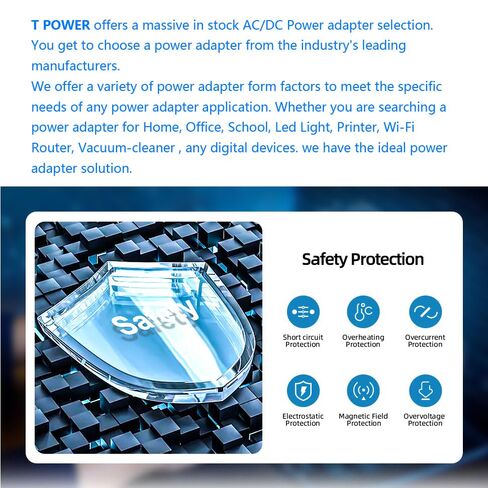 T-Power 6.6ft Cable AC DC Adapter لـ 12V DC Elmo 9419 TT-02S TT-02 TT-02RX TETHER TT-02RX مستندات استبدال كاميرا التبديل شاحن سلك إمدادات الطاقة in Saudi Arabia
