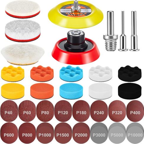 Maxdot 178 PCS Car Santing Kit مرفقات تلميع الحفر ملحقات زاوية أقراص طاحونة الرغوة وسادة التلميع 3 بوصة من وسادات الدعم المحول الرملي للسيارة راتنجات المعادن الزجاجية الخشبية الإبوكسي ، حصى القرص 40-10000 in Saudi Arabia