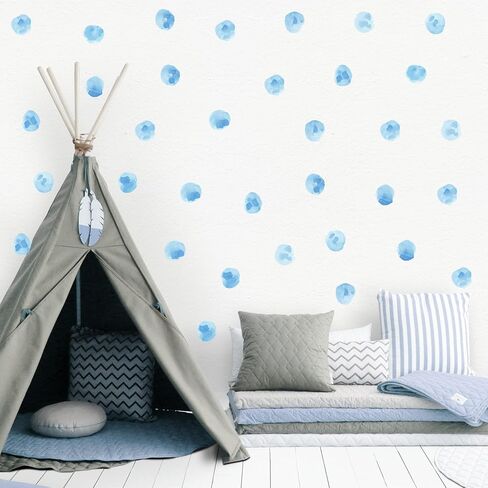 72pcs 2.2 '' Sea Blue Polka Dots Wall Scals Strudery Allovery Wall Stickers for Kids قابل للإزالة قشور وعصا جدار مقاوم للماء ديكور لغرفة المعيشة في الفصل الدراسي in Saudi Arabia