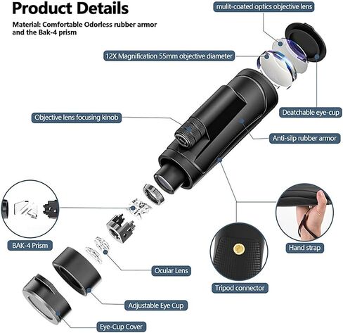10x42 Monocular Telescope with Smartphone Holder & Tripod - HD Prism Scope for Bird Watching, Hunting, Hiking, Travel, Camping in Saudi Arabia