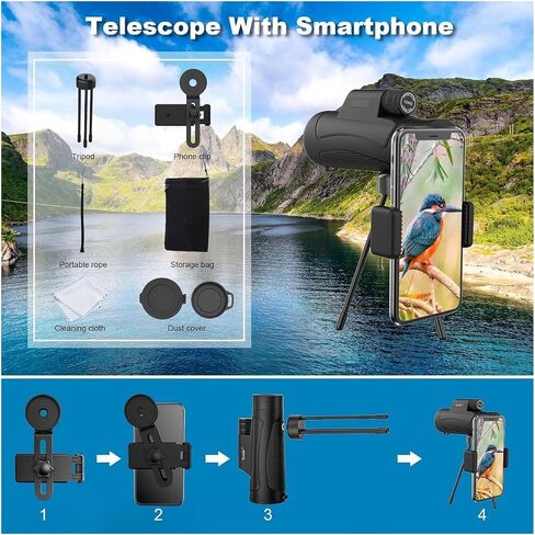 10x42 Monocular Telescope with Smartphone Holder & Tripod - HD Prism Scope for Bird Watching, Hunting, Hiking, Travel, Camping in Saudi Arabia