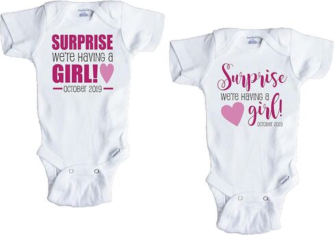 Surprise we're having a GIRL, Gender reveal onesie, It's a boy, It's a girl, Pregnancy Announcement in Saudi Arabia