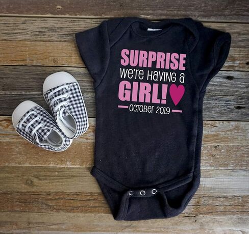 Surprise we're having a GIRL, Gender reveal onesie, It's a boy, It's a girl, Pregnancy Announcement in Saudi Arabia