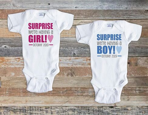 Surprise we're having a GIRL, Gender reveal onesie, It's a boy, It's a girl, Pregnancy Announcement in Saudi Arabia