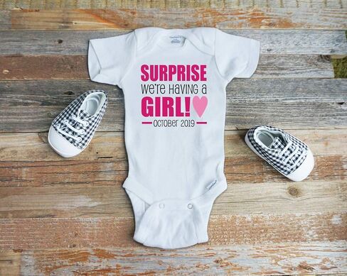 Surprise we're having a GIRL, Gender reveal onesie, It's a boy, It's a girl, Pregnancy Announcement in Saudi Arabia