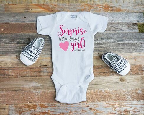 Surprise we're having a GIRL, Gender reveal onesie, It's a boy, It's a girl, Pregnancy Announcement in Saudi Arabia