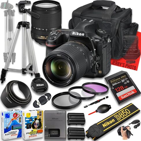 كاميرا Nikon D850 DSLR مع عدسة AF-S DX Nikkor 18-140 مم f/3.5-5.6g عدسة ED VR + 128 جيجابايت + بطارية إضافية + حالة كاميرا + ترايبود + أكثر (حزمة 22pc) in Kuwait
