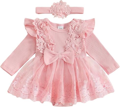 Giraropa Baby Girl Fall Winter Clothes Long Sleeve Romper Dress + Socks + Headband Newborn Infant Cute Casual Outfits in Saudi Arabia