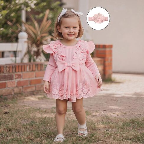 Giraropa Baby Girl Fall Winter Clothes Long Sleeve Romper Dress + Socks + Headband Newborn Infant Cute Casual Outfits in Saudi Arabia
