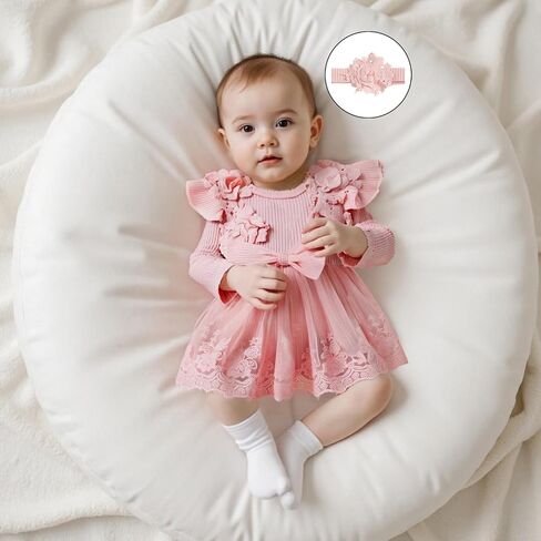 Giraropa Baby Girl Fall Winter Clothes Long Sleeve Romper Dress + Socks + Headband Newborn Infant Cute Casual Outfits in Saudi Arabia