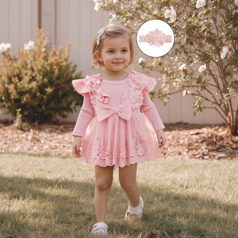 Giraropa Baby Girl Fall Winter Clothes Long Sleeve Romper Dress + Socks + Headband Newborn Infant Cute Casual Outfits in Saudi Arabia