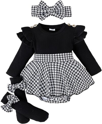 Giraropa Baby Girl Fall Winter Clothes Long Sleeve Romper Dress + Socks + Headband Newborn Infant Cute Casual Outfits in Saudi Arabia