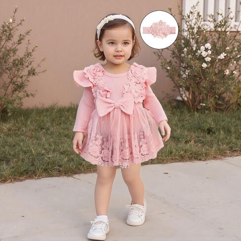 Giraropa Baby Girl Fall Winter Clothes Long Sleeve Romper Dress + Socks + Headband Newborn Infant Cute Casual Outfits in Saudi Arabia