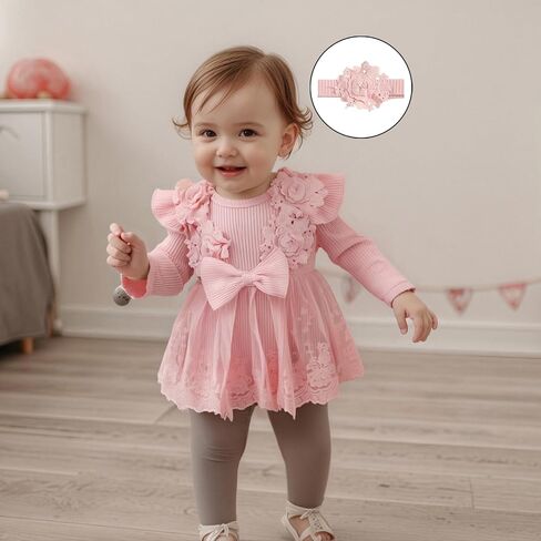 Giraropa Baby Girl Fall Winter Clothes Long Sleeve Romper Dress + Socks + Headband Newborn Infant Cute Casual Outfits in Saudi Arabia