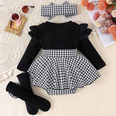 Giraropa Baby Girl Fall Winter Clothes Long Sleeve Romper Dress + Socks + Headband Newborn Infant Cute Casual Outfits in Saudi Arabia