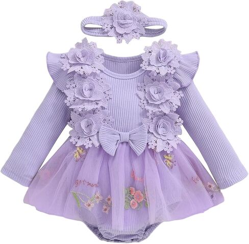 Giraropa Baby Girl Fall Winter Clothes Long Sleeve Romper Dress + Socks + Headband Newborn Infant Cute Casual Outfits in Saudi Arabia