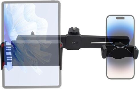 Dual Phone Holder Phone Tripod Mount Adapter, Universal 360° Rotation Adjustable Clip Stand for Vlog Live Streaming Video Recording, Compatible with 1/4'' Screws, Black in Saudi Arabia