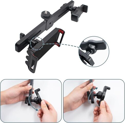 Dual Phone Holder Phone Tripod Mount Adapter, Universal 360° Rotation Adjustable Clip Stand for Vlog Live Streaming Video Recording, Compatible with 1/4'' Screws, Black in Saudi Arabia