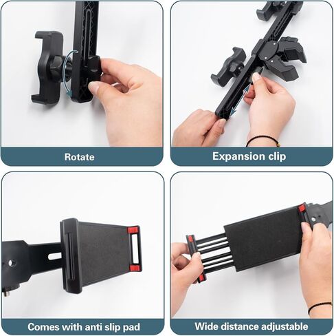 Dual Phone Holder Phone Tripod Mount Adapter, Universal 360° Rotation Adjustable Clip Stand for Vlog Live Streaming Video Recording, Compatible with 1/4'' Screws, Black in Saudi Arabia