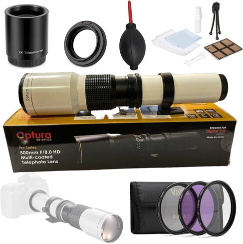Optura HD White 500mm/1000mm f/8 عدسة تليفوتوغرافي يدوي لـ Nikon D3300 D3100 D3200 D7500 D7200 D7000 D7100 D750 D90 D850 عدسات الكاميرا in Saudi Arabia