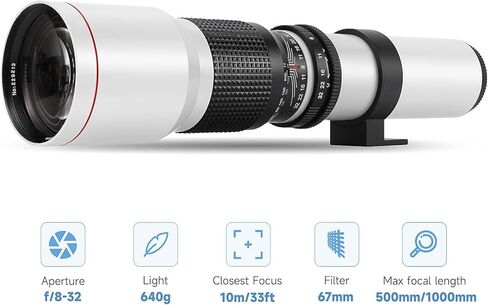 Optura HD White 500mm/1000mm f/8 عدسة تليفوتوغرافي يدوي لـ Nikon D3300 D3100 D3200 D7500 D7200 D7000 D7100 D750 D90 D850 عدسات الكاميرا in Saudi Arabia