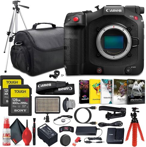 Canon EOS C80 6K كاميرا سينمائية كاملة الإطار (Canon RF) (6389C002) + 2 × بطاقة ذاكرة 128 جيجابايت + مصباح LED + برنامج تصوير + كيس كاميرا + ترايبود + كبل التنظيف + كابل HDMI + أكثر (متجددة) in Kuwait