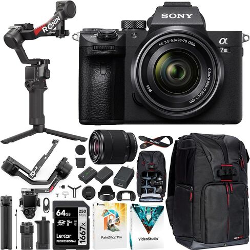 كاميرا إطار كاملة من Sony A7 III مع عدسة 28-70 مم ILCE-7M3K/B SIDMMAIN'S BUNDLE مع مجموعة وبرامج DJI RS 4 GIMBABL in Saudi Arabia