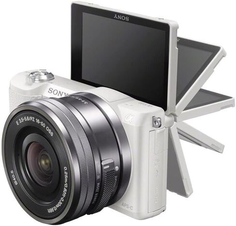 Sony Alpha a5100 Mirrorless Camera with 16-50mm Power Zoom Lens | 24.3MP APS-C Sensor, Fast Hybrid Autofocus (White) + Filter Kit + 64GB Card + NPF-W50 Battery + Card Reader + More in Saudi Arabia