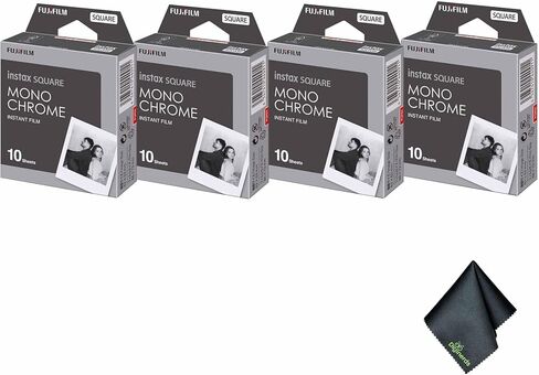 Fujifilm Instax Square Monochrome Film (40 تعرضًا) باقة مع قطعة قماش لتنظيف الألياف الدقيقة in Saudi Arabia