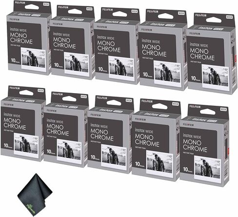 Fujifilm Instax Wide Monochrome Film (100 تعرض) حزمة مع قطعة قماش لتنظيف الألياف الدقيقة in Saudi Arabia