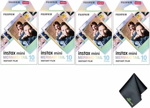 Fujifilm Instax Mini Mermaid Tail Film (40 تعرضًا) باقة مع قطعة قماش لتنظيف الألياف الدقيقة in Saudi Arabia