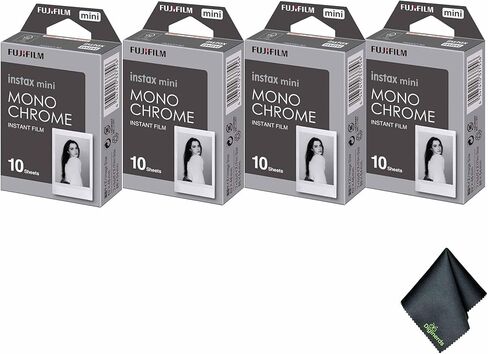 FUJIFILM INSTAX MINI Monochrome Instant Film (40 Exposures) Bundle with Microfiber Cleaning Cloth in Saudi Arabia