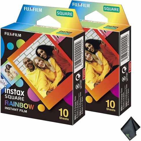 Fujifilm Instax Square Rainbow Film (20 تعرض) حزمة مع قطعة قماش لتنظيف الألياف الدقيقة in Saudi Arabia