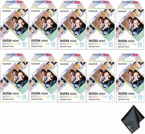 FUJIFILM INSTAX MINI Mermaid Tail Instant Film (100 Exposures) Bundle with Microfiber Cleaning Cloth in Saudi Arabia