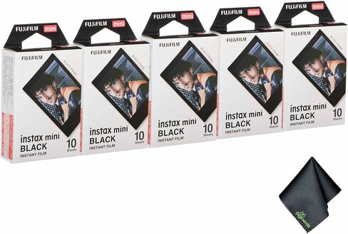 FUJIFILM INSTAX MINI Black Instant Film (50 Exposures) Bundle with Microfiber Cleaning Cloth in Saudi Arabia
