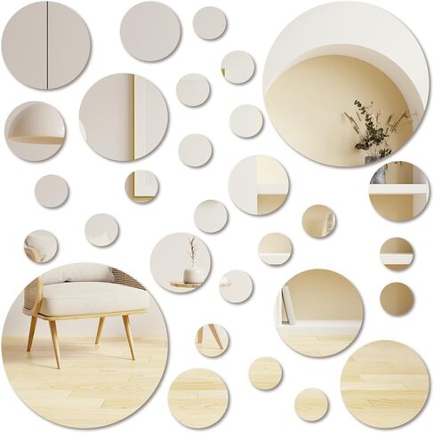 30 Pcs Round Mirror Tiles Self Adhesive, Mirror Wall Decals, Circular Glass Stick On Mirrors, Circle Mirrors for Wall Decor for Bedroom, Bathroom, Living Room, Door, 4 Sizes in Saudi Arabia