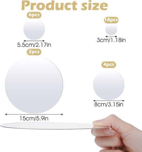 30 Pcs Round Mirror Tiles Self Adhesive, Mirror Wall Decals, Circular Glass Stick On Mirrors, Circle Mirrors for Wall Decor for Bedroom, Bathroom, Living Room, Door, 4 Sizes in Saudi Arabia