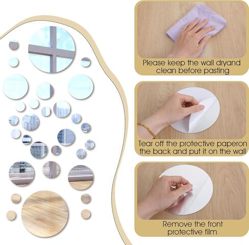30 Pcs Round Mirror Tiles Self Adhesive, Mirror Wall Decals, Circular Glass Stick On Mirrors, Circle Mirrors for Wall Decor for Bedroom, Bathroom, Living Room, Door, 4 Sizes in Saudi Arabia
