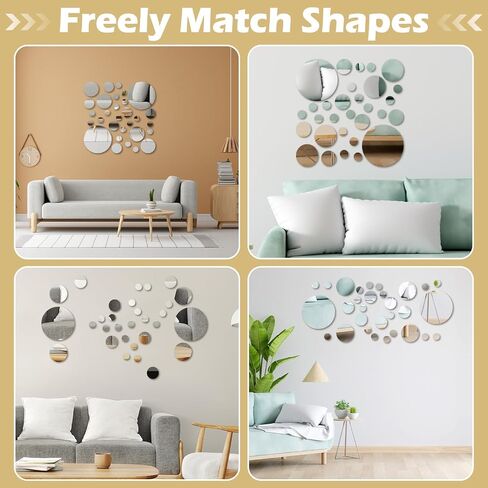30 Pcs Round Mirror Tiles Self Adhesive, Mirror Wall Decals, Circular Glass Stick On Mirrors, Circle Mirrors for Wall Decor for Bedroom, Bathroom, Living Room, Door, 4 Sizes in Saudi Arabia