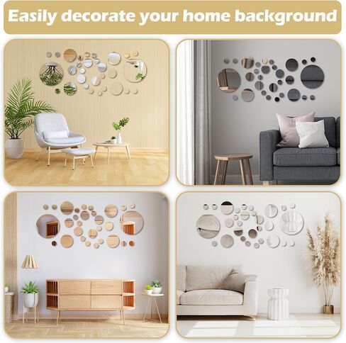 30 Pcs Round Mirror Tiles Self Adhesive, Mirror Wall Decals, Circular Glass Stick On Mirrors, Circle Mirrors for Wall Decor for Bedroom, Bathroom, Living Room, Door, 4 Sizes in Saudi Arabia