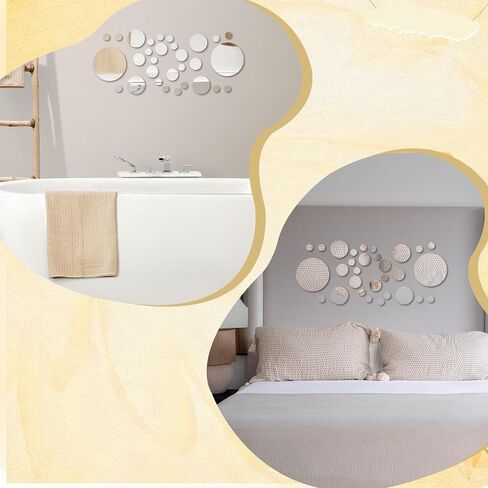 30 Pcs Round Mirror Tiles Self Adhesive, Mirror Wall Decals, Circular Glass Stick On Mirrors, Circle Mirrors for Wall Decor for Bedroom, Bathroom, Living Room, Door, 4 Sizes in Saudi Arabia
