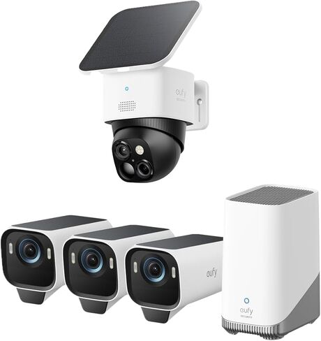 eufy Security eufyCam S3 Pro 3-Cam Kit + SoloCam S340, Solar Camera Outdoor Wireless, MaxColor Night Vision, 360° Pan & Tilt Surveillance, No Blind Spots in Saudi Arabia
