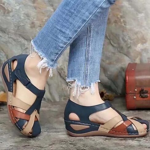 XWCG Closed Toe Sandals for Women Casual Summer Hollow Out Vintage Wedge Sandal Gladiator Outdoor Shoes Mule Clogs Slippers Cross Strap Platform Shoes,Brown,US5/EU36 in Saudi Arabia