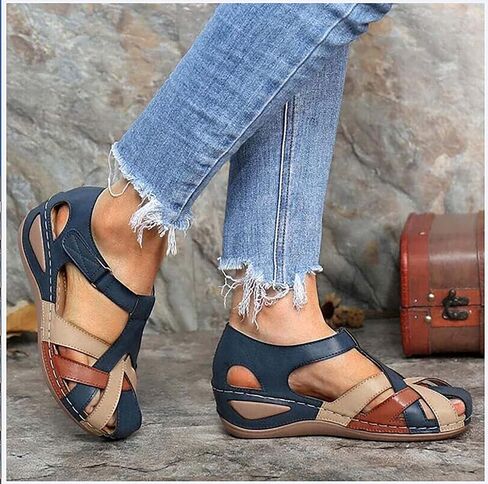 XWCG Closed Toe Sandals for Women Casual Summer Hollow Out Vintage Wedge Sandal Gladiator Outdoor Shoes Mule Clogs Slippers Cross Strap Platform Shoes,Brown,US5/EU36 in Saudi Arabia