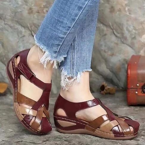 XWCG Closed Toe Sandals for Women Casual Summer Hollow Out Vintage Wedge Sandal Gladiator Outdoor Shoes Mule Clogs Slippers Cross Strap Platform Shoes,Brown,US5/EU36 in Saudi Arabia