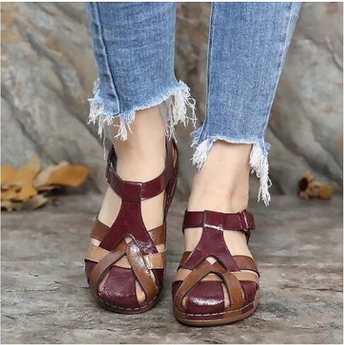 XWCG Closed Toe Sandals for Women Casual Summer Hollow Out Vintage Wedge Sandal Gladiator Outdoor Shoes Mule Clogs Slippers Cross Strap Platform Shoes,Brown,US5/EU36 in Saudi Arabia